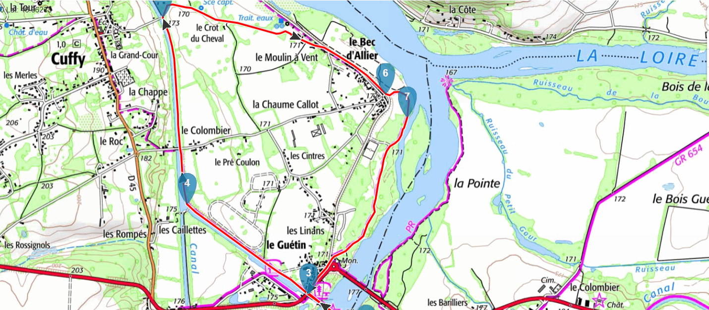 ⚑ Départ/Arrivée : N 46.9435° / E 3.084362°